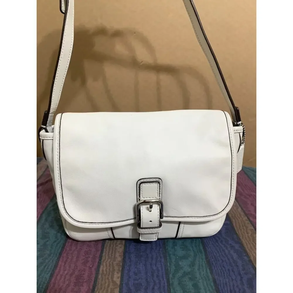 COACH HADLEY Small White Leather Buckle-Trim Field Bag Crossbody F29763